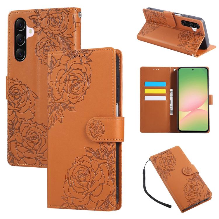 Rose Flower Embossed 3-Card Slots Leather Phone Case, For Samsung Galaxy A07 4G / 5G, For Samsung Galaxy A17 5G, For Samsung Galaxy A06, For Samsung Galaxy A56 5G, For Samsung Galaxy A26 5G, For Samsung Galaxy A36 5G, For Samsung Galaxy A16 5G���������...