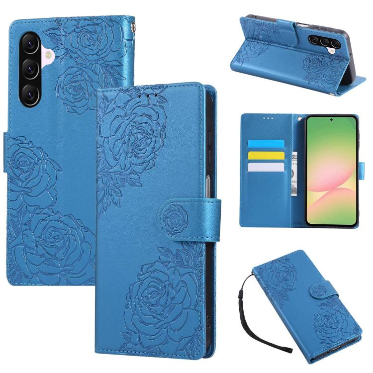 Rose Flower Embossed 3-Card Slots Leather Phone Case, For Samsung Galaxy A07 4G / 5G, For Samsung Galaxy A17 5G, For Samsung Galaxy A06, For Samsung Galaxy A56 5G, For Samsung Galaxy A26 5G, For Samsung Galaxy A36 5G, For Samsung Galaxy A16 5G���������...