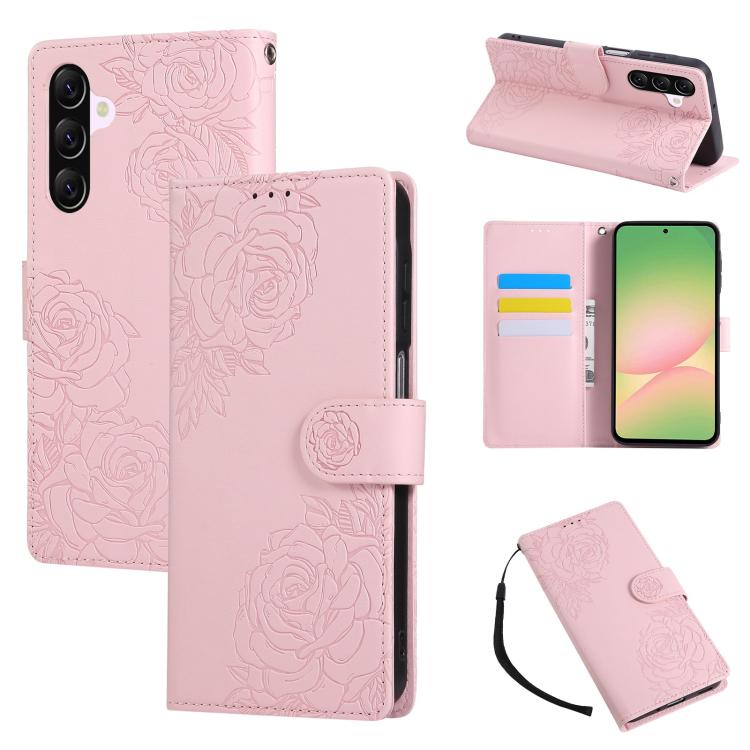 Rose Flower Embossed 3-Card Slots Leather Phone Case, For Samsung Galaxy A07 4G / 5G, For Samsung Galaxy A17 5G, For Samsung Galaxy A06, For Samsung Galaxy A56 5G, For Samsung Galaxy A26 5G, For Samsung Galaxy A36 5G, For Samsung Galaxy A16 5G���������...