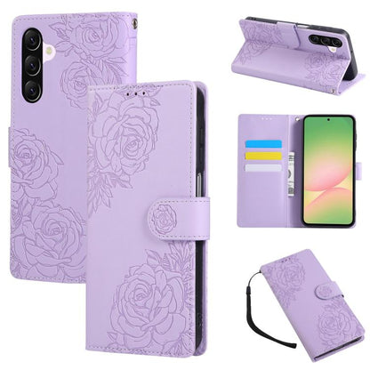 Rose Flower Embossed 3-Card Slots Leather Phone Case, For Samsung Galaxy A07 4G / 5G, For Samsung Galaxy A17 5G, For Samsung Galaxy A06, For Samsung Galaxy A56 5G, For Samsung Galaxy A26 5G, For Samsung Galaxy A36 5G, For Samsung Galaxy A16 5G���������...