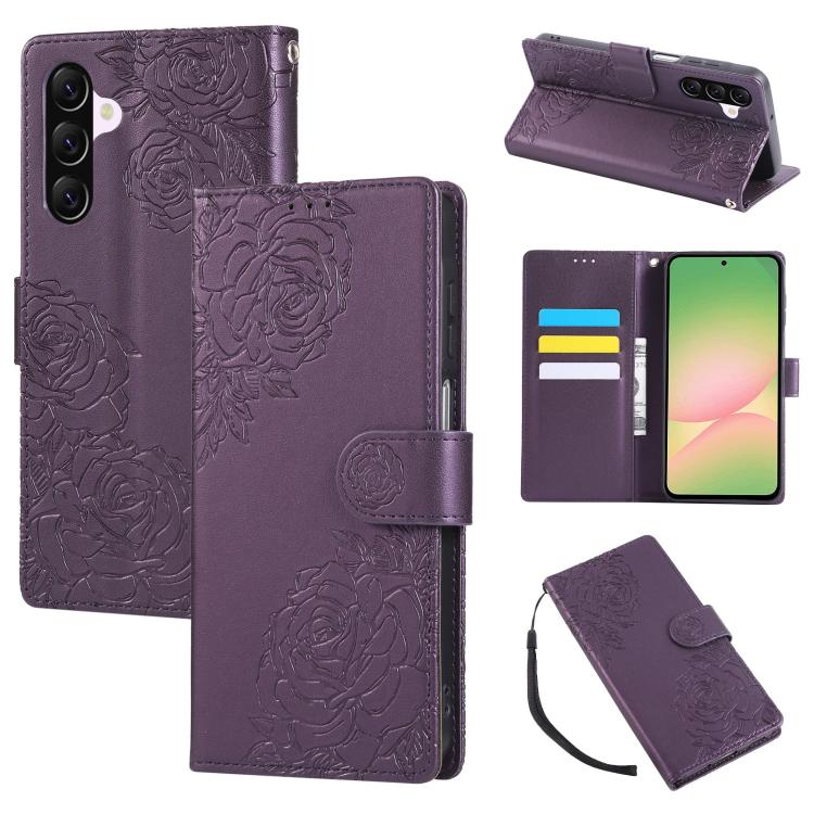 Rose Flower Embossed 3-Card Slots Leather Phone Case, For Samsung Galaxy A07 4G / 5G, For Samsung Galaxy A17 5G, For Samsung Galaxy A06, For Samsung Galaxy A56 5G, For Samsung Galaxy A26 5G, For Samsung Galaxy A36 5G, For Samsung Galaxy A16 5G���������...