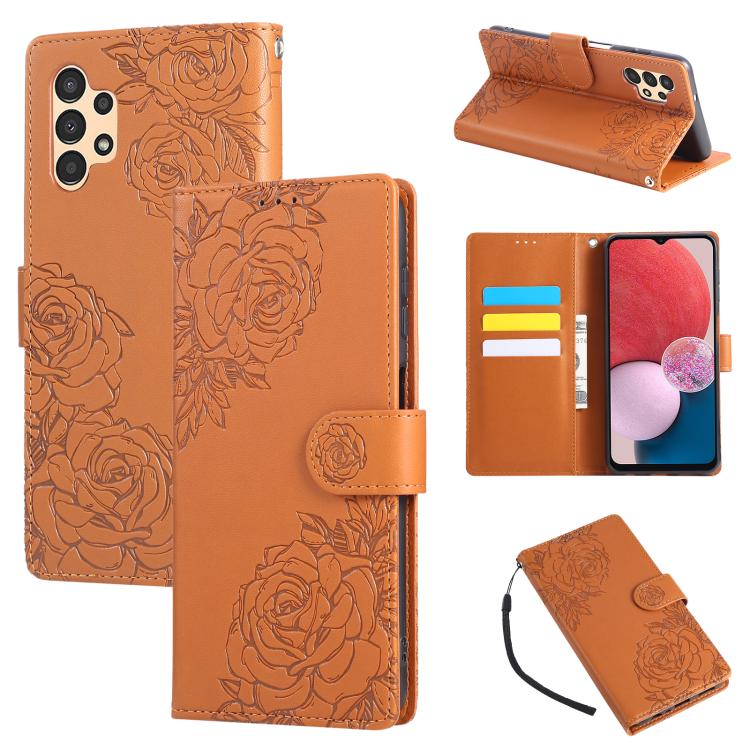 Rose Flower Embossed 3-Card Slots Leather Phone Case, For Samsung Galaxy A73 5G, For Samsung Galaxy A33 5G, For Samsung Galaxy A13 4G / 5G