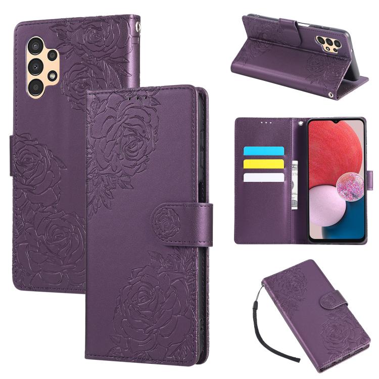 Rose Flower Embossed 3-Card Slots Leather Phone Case, For Samsung Galaxy A73 5G, For Samsung Galaxy A33 5G, For Samsung Galaxy A13 4G / 5G