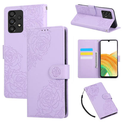 Rose Flower Embossed 3-Card Slots Leather Phone Case, For Samsung Galaxy A73 5G, For Samsung Galaxy A33 5G, For Samsung Galaxy A13 4G / 5G