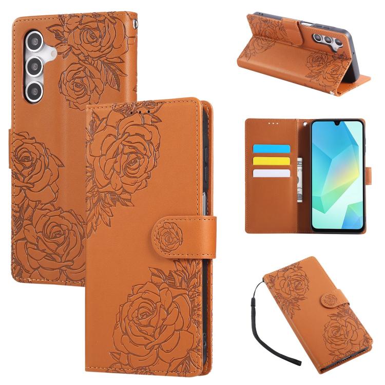 Rose Flower Embossed 3-Card Slots Leather Phone Case, For Samsung Galaxy A07 4G / 5G, For Samsung Galaxy A17 5G, For Samsung Galaxy A06, For Samsung Galaxy A56 5G, For Samsung Galaxy A26 5G, For Samsung Galaxy A36 5G, For Samsung Galaxy A16 5G���������...