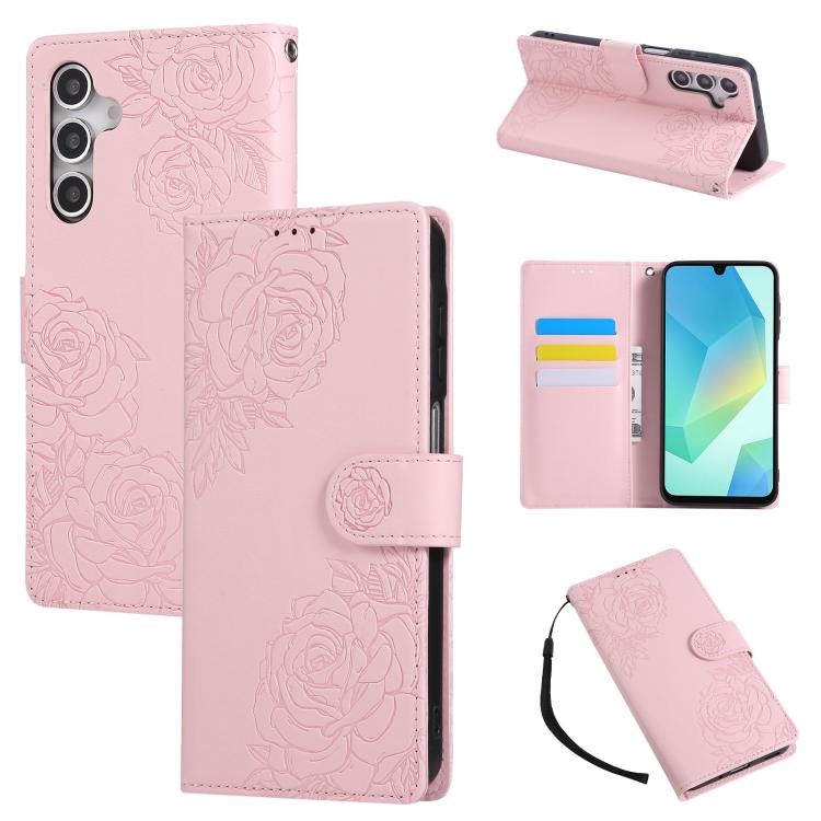 Rose Flower Embossed 3-Card Slots Leather Phone Case, For Samsung Galaxy A07 4G / 5G, For Samsung Galaxy A17 5G, For Samsung Galaxy A06, For Samsung Galaxy A56 5G, For Samsung Galaxy A26 5G, For Samsung Galaxy A36 5G, For Samsung Galaxy A16 5G���������...