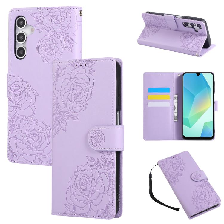 Rose Flower Embossed 3-Card Slots Leather Phone Case, For Samsung Galaxy A07 4G / 5G, For Samsung Galaxy A17 5G, For Samsung Galaxy A06, For Samsung Galaxy A56 5G, For Samsung Galaxy A26 5G, For Samsung Galaxy A36 5G, For Samsung Galaxy A16 5G���������...