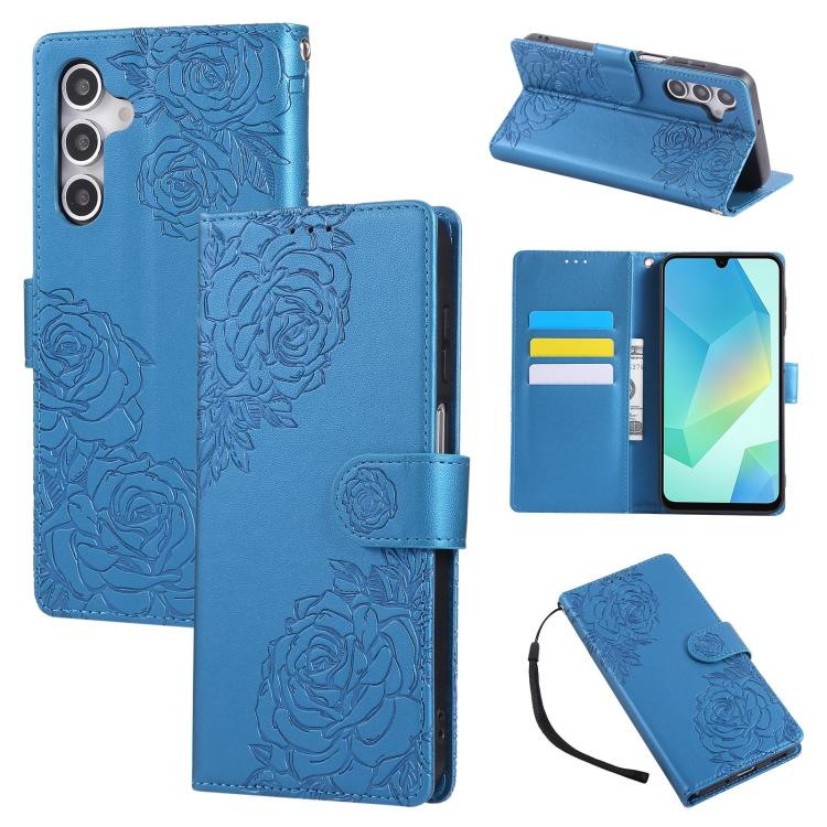 Rose Flower Embossed 3-Card Slots Leather Phone Case, For Samsung Galaxy A07 4G / 5G, For Samsung Galaxy A17 5G, For Samsung Galaxy A06, For Samsung Galaxy A56 5G, For Samsung Galaxy A26 5G, For Samsung Galaxy A36 5G, For Samsung Galaxy A16 5G���������...