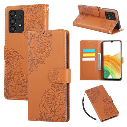 Rose Flower Embossed 3-Card Slots Leather Phone Case, For Samsung Galaxy A73 5G, For Samsung Galaxy A33 5G, For Samsung Galaxy A13 4G / 5G