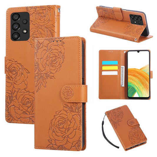 Rose Flower Embossed 3-Card Slots Leather Phone Case, For Samsung Galaxy A73 5G, For Samsung Galaxy A33 5G, For Samsung Galaxy A13 4G / 5G