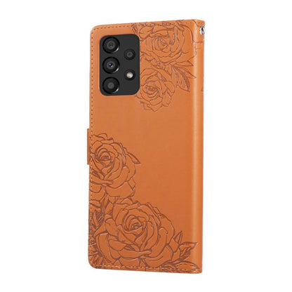Rose Flower Embossed 3-Card Slots Leather Phone Case, For Samsung Galaxy A73 5G, For Samsung Galaxy A33 5G, For Samsung Galaxy A13 4G / 5G