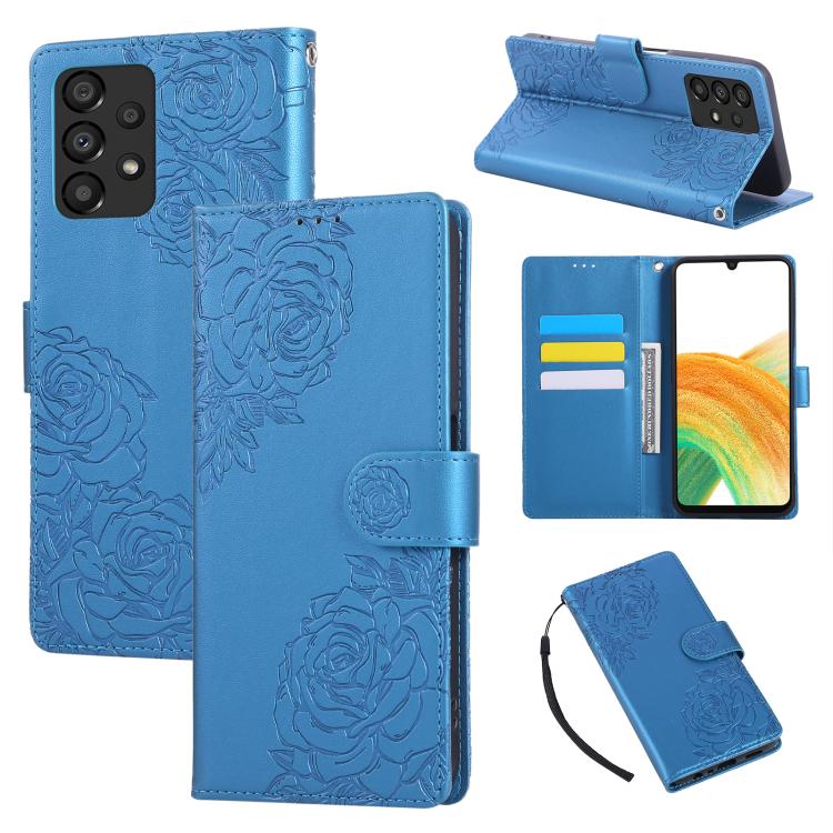 Rose Flower Embossed 3-Card Slots Leather Phone Case, For Samsung Galaxy A73 5G, For Samsung Galaxy A33 5G, For Samsung Galaxy A13 4G / 5G