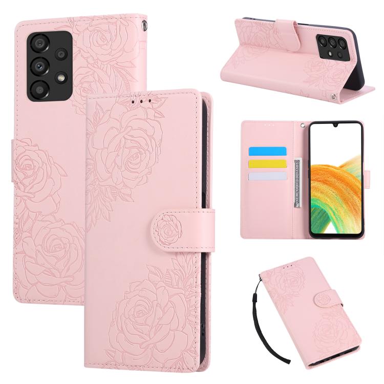 Rose Flower Embossed 3-Card Slots Leather Phone Case, For Samsung Galaxy A73 5G, For Samsung Galaxy A33 5G, For Samsung Galaxy A13 4G / 5G