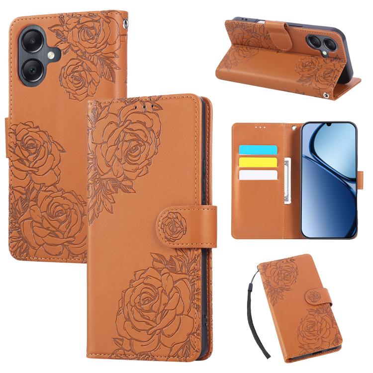 Rose Flower Embossed 3-Card Slots Leather Phone Case, For Samsung Galaxy A07 4G / 5G, For Samsung Galaxy A17 5G, For Samsung Galaxy A06, For Samsung Galaxy A56 5G, For Samsung Galaxy A26 5G, For Samsung Galaxy A36 5G, For Samsung Galaxy A16 5G���������...