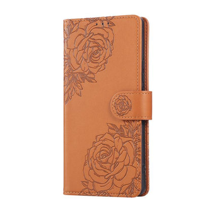 Rose Flower Embossed 3-Card Slots Leather Phone Case, For Galaxy A08 / A07 4G / 5G, For Galaxy A18 / A17 4G / 5G, For Samsung Galaxy A57 5G, For Samsung Galaxy A37 5G / A36 5G, For Samsung Galaxy A06, For Samsung Galaxy A56 5G, For Samsung Galaxy A26 5...