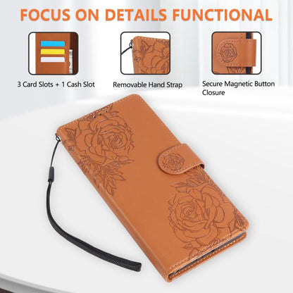Rose Flower Embossed 3-Card Slots Leather Phone Case, For Galaxy A08 / A07 4G / 5G, For Galaxy A18 / A17 4G / 5G, For Samsung Galaxy A57 5G, For Samsung Galaxy A37 5G / A36 5G, For Samsung Galaxy A06, For Samsung Galaxy A56 5G, For Samsung Galaxy A26 5...