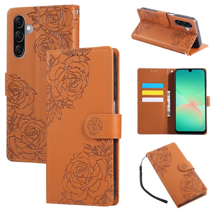 Rose Flower Embossed 3-Card Slots Leather Phone Case, For Samsung Galaxy A07 4G / 5G, For Samsung Galaxy A17 5G, For Samsung Galaxy A06, For Samsung Galaxy A56 5G, For Samsung Galaxy A26 5G, For Samsung Galaxy A36 5G, For Samsung Galaxy A16 5G���������...
