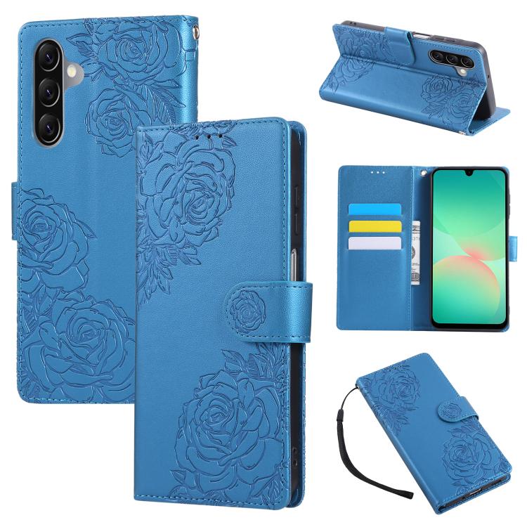 Rose Flower Embossed 3-Card Slots Leather Phone Case, For Samsung Galaxy A07 4G / 5G, For Samsung Galaxy A17 5G, For Samsung Galaxy A06, For Samsung Galaxy A56 5G, For Samsung Galaxy A26 5G, For Samsung Galaxy A36 5G, For Samsung Galaxy A16 5G���������...