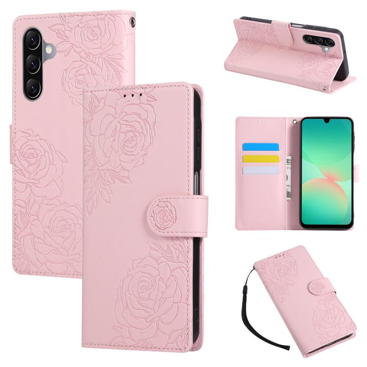 Rose Flower Embossed 3-Card Slots Leather Phone Case, For Samsung Galaxy A07 4G / 5G, For Samsung Galaxy A17 5G, For Samsung Galaxy A06, For Samsung Galaxy A56 5G, For Samsung Galaxy A26 5G, For Samsung Galaxy A36 5G, For Samsung Galaxy A16 5G���������...