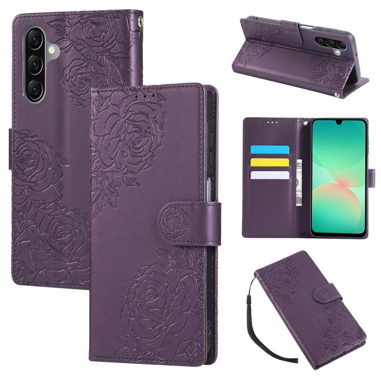 Rose Flower Embossed 3-Card Slots Leather Phone Case, For Samsung Galaxy A07 4G / 5G, For Samsung Galaxy A17 5G, For Samsung Galaxy A06, For Samsung Galaxy A56 5G, For Samsung Galaxy A26 5G, For Samsung Galaxy A36 5G, For Samsung Galaxy A16 5G���������...