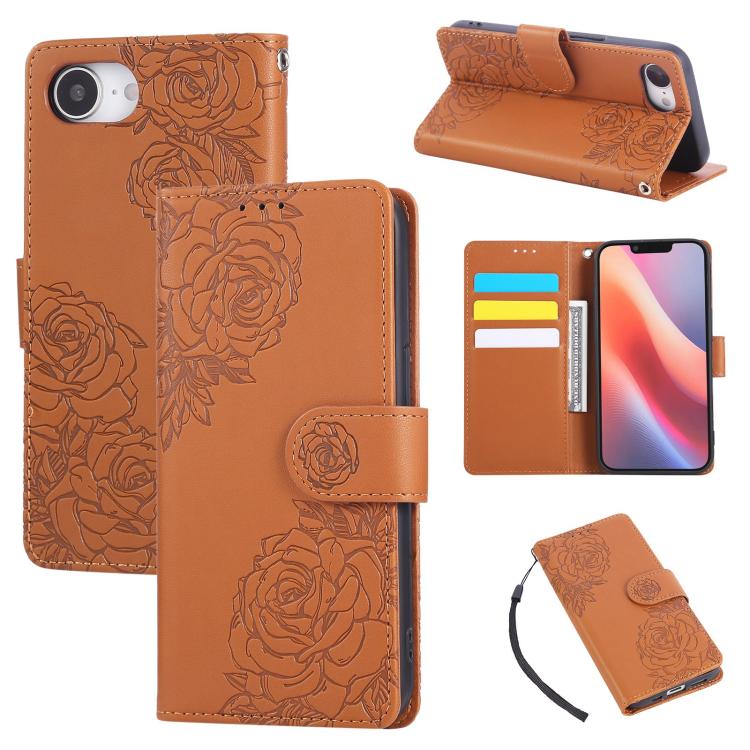 Rose Flower Embossed 3-Card Slots Leather Phone Case, For iPhone 18 / 17, For iPhone 18 Pro / 17 Pro, For iPhone 18 Pro Max / 17 Pro Max, For iPhone 17e / 16e, For iPhone Air, For iPhone 16 Pro Max, For iPhone 16 Pro, For iPhone 16 Plus, For iPhone 16 ...