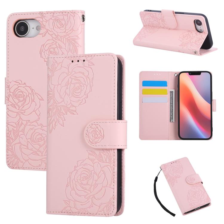 Rose Flower Embossed 3-Card Slots Leather Phone Case, For iPhone 18 / 17, For iPhone 18 Pro / 17 Pro, For iPhone 18 Pro Max / 17 Pro Max, For iPhone 17e / 16e, For iPhone Air, For iPhone 16 Pro Max, For iPhone 16 Pro, For iPhone 16 Plus, For iPhone 16 ...