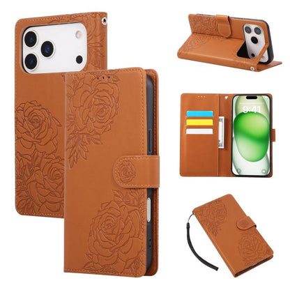 Rose Flower Embossed 3-Card Slots Leather Phone Case, For iPhone 18 / 17, For iPhone 18 Pro / 17 Pro, For iPhone 18 Pro Max / 17 Pro Max, For iPhone 17e / 16e, For iPhone Air, For iPhone 16 Pro Max, For iPhone 16 Pro, For iPhone 16 Plus, For iPhone 16 ...