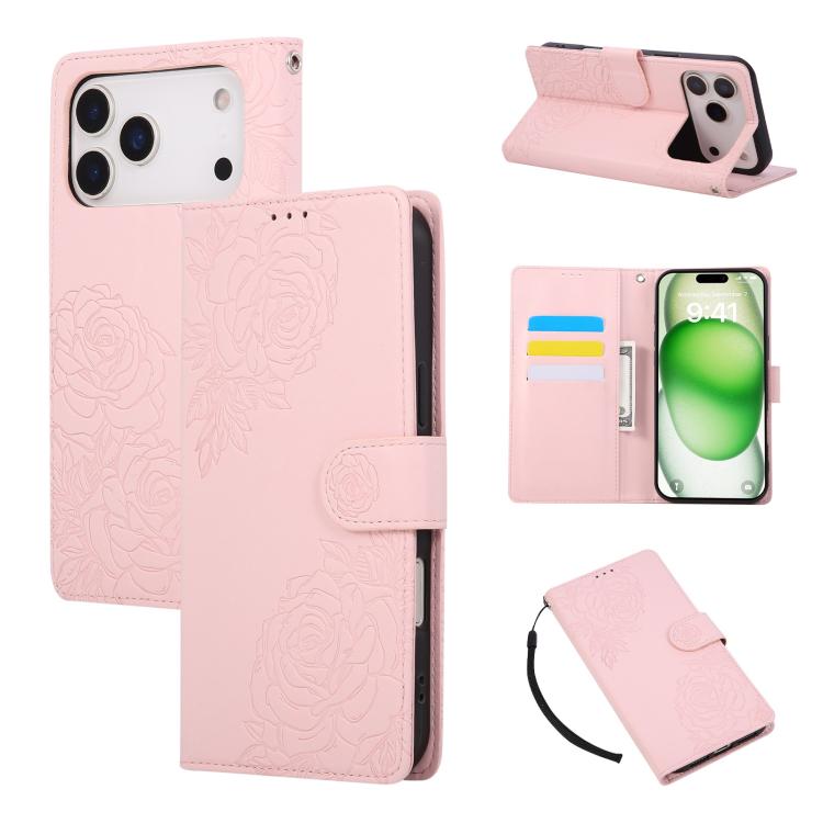 Rose Flower Embossed 3-Card Slots Leather Phone Case, For iPhone 18 / 17, For iPhone 18 Pro / 17 Pro, For iPhone 18 Pro Max / 17 Pro Max, For iPhone 17e / 16e, For iPhone Air, For iPhone 16 Pro Max, For iPhone 16 Pro, For iPhone 16 Plus, For iPhone 16 ...