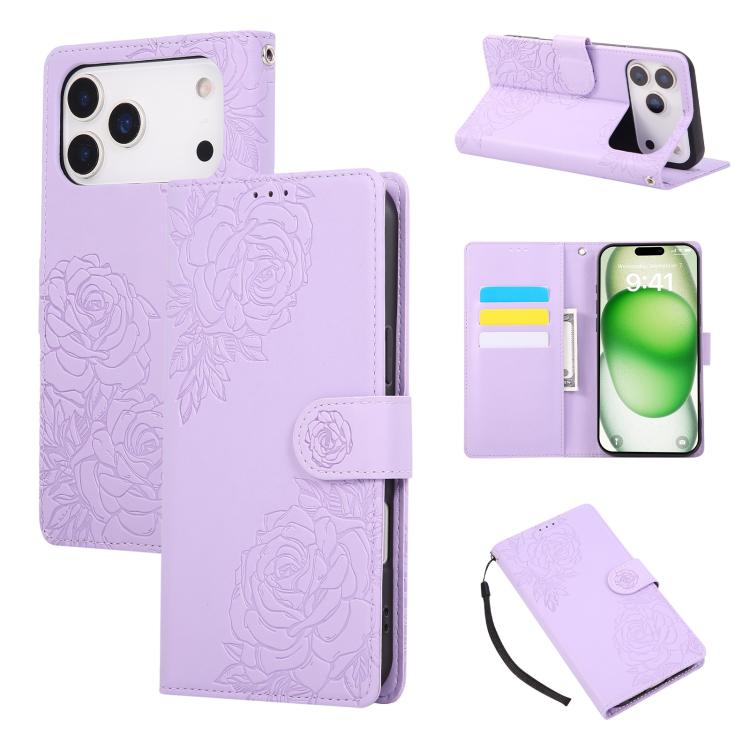 Rose Flower Embossed 3-Card Slots Leather Phone Case, For iPhone 18 / 17, For iPhone 18 Pro / 17 Pro, For iPhone 18 Pro Max / 17 Pro Max, For iPhone 17e / 16e, For iPhone Air, For iPhone 16 Pro Max, For iPhone 16 Pro, For iPhone 16 Plus, For iPhone 16 ...