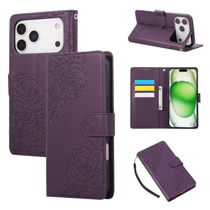 Rose Flower Embossed 3-Card Slots Leather Phone Case, For iPhone 18 / 17, For iPhone 18 Pro / 17 Pro, For iPhone 18 Pro Max / 17 Pro Max, For iPhone 17e / 16e, For iPhone Air, For iPhone 16 Pro Max, For iPhone 16 Pro, For iPhone 16 Plus, For iPhone 16 ...
