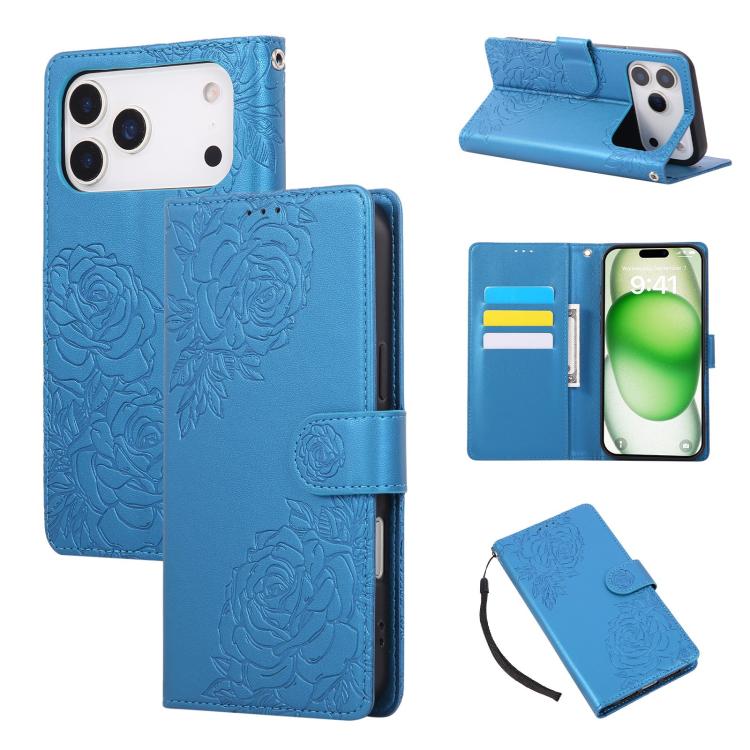 Rose Flower Embossed 3-Card Slots Leather Phone Case, For iPhone 18 / 17, For iPhone 18 Pro / 17 Pro, For iPhone 18 Pro Max / 17 Pro Max, For iPhone 17e / 16e, For iPhone Air, For iPhone 16 Pro Max, For iPhone 16 Pro, For iPhone 16 Plus, For iPhone 16 ...