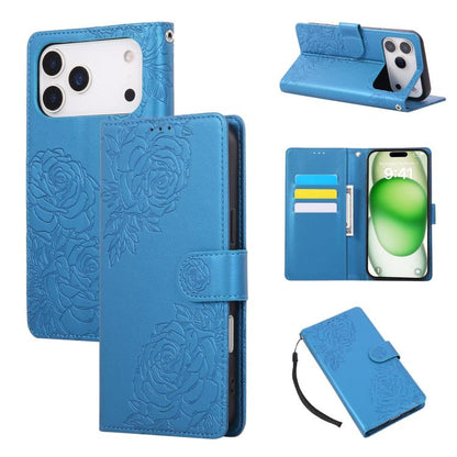 Rose Flower Embossed 3-Card Slots Leather Phone Case, For iPhone 18 / 17, For iPhone 18 Pro / 17 Pro, For iPhone 18 Pro Max / 17 Pro Max, For iPhone 17e / 16e, For iPhone Air, For iPhone 16 Pro Max, For iPhone 16 Pro, For iPhone 16 Plus, For iPhone 16 ...