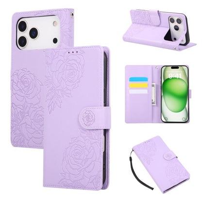 Rose Flower Embossed 3-Card Slots Leather Phone Case