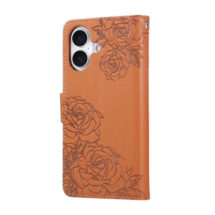 Rose Flower Embossed 3-Card Slots Leather Phone Case, For iPhone 18 / 17, For iPhone 18 Pro / 17 Pro, For iPhone 18 Pro Max / 17 Pro Max, For iPhone 17e / 16e, For iPhone Air, For iPhone 16 Pro Max, For iPhone 16 Pro, For iPhone 16 Plus, For iPhone 16 ...