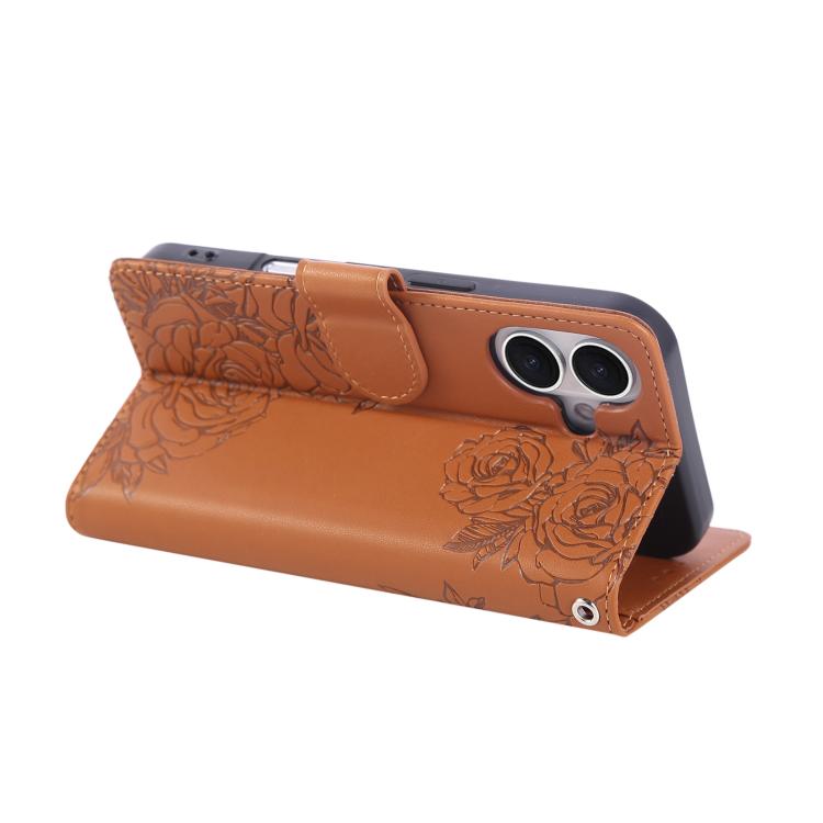 Rose Flower Embossed 3-Card Slots Leather Phone Case, For iPhone 18 / 17, For iPhone 18 Pro / 17 Pro, For iPhone 18 Pro Max / 17 Pro Max, For iPhone 17e / 16e, For iPhone Air, For iPhone 16 Pro Max, For iPhone 16 Pro, For iPhone 16 Plus, For iPhone 16 ...
