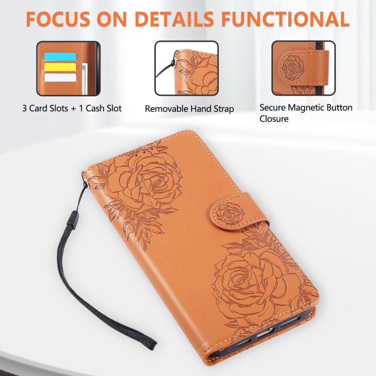 Rose Flower Embossed 3-Card Slots Leather Phone Case, For iPhone 18 / 17, For iPhone 18 Pro / 17 Pro, For iPhone 18 Pro Max / 17 Pro Max, For iPhone 17e / 16e, For iPhone Air, For iPhone 16 Pro Max, For iPhone 16 Pro, For iPhone 16 Plus, For iPhone 16 ...