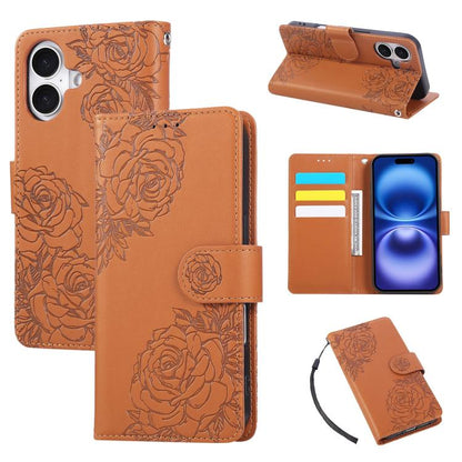 Rose Flower Embossed 3-Card Slots Leather Phone Case, For iPhone 18 / 17, For iPhone 18 Pro / 17 Pro, For iPhone 18 Pro Max / 17 Pro Max, For iPhone 17e / 16e, For iPhone Air, For iPhone 16 Pro Max, For iPhone 16 Pro, For iPhone 16 Plus, For iPhone 16 ...