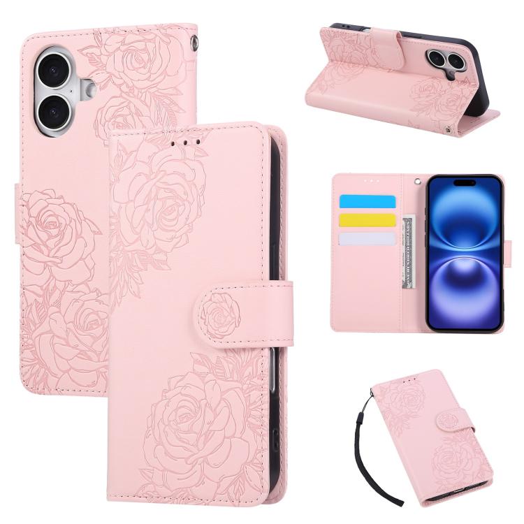 Rose Flower Embossed 3-Card Slots Leather Phone Case, For iPhone 18 / 17, For iPhone 18 Pro / 17 Pro, For iPhone 18 Pro Max / 17 Pro Max, For iPhone 17e / 16e, For iPhone Air, For iPhone 16 Pro Max, For iPhone 16 Pro, For iPhone 16 Plus, For iPhone 16 ...