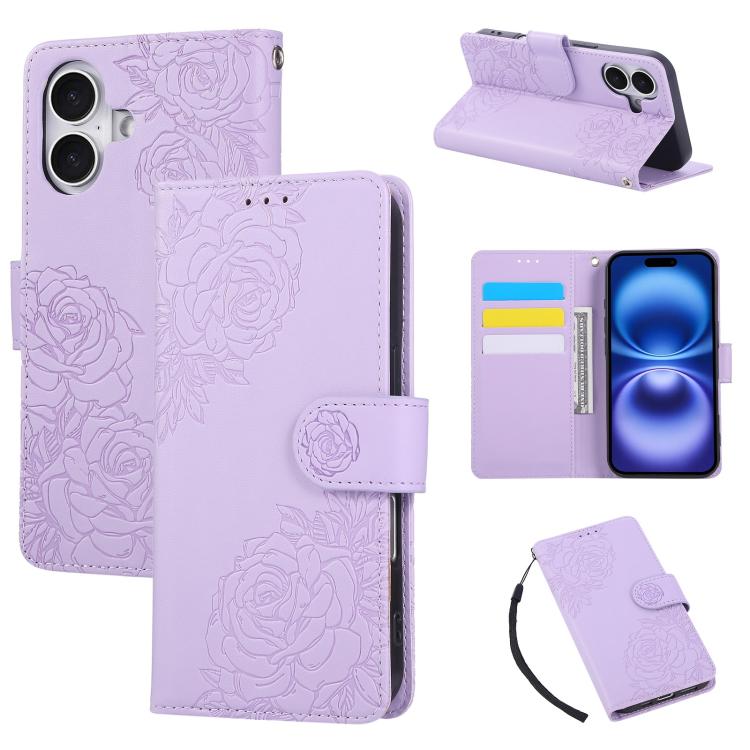 Rose Flower Embossed 3-Card Slots Leather Phone Case, For iPhone 18 / 17, For iPhone 18 Pro / 17 Pro, For iPhone 18 Pro Max / 17 Pro Max, For iPhone 17e / 16e, For iPhone Air, For iPhone 16 Pro Max, For iPhone 16 Pro, For iPhone 16 Plus, For iPhone 16 ...