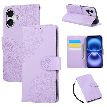 Rose Flower Embossed 3-Card Slots Leather Phone Case, For iPhone 18 / 17, For iPhone 18 Pro / 17 Pro, For iPhone 18 Pro Max / 17 Pro Max, For iPhone 17e / 16e, For iPhone Air, For iPhone 16 Pro Max, For iPhone 16 Pro, For iPhone 16 Plus, For iPhone 16 ...