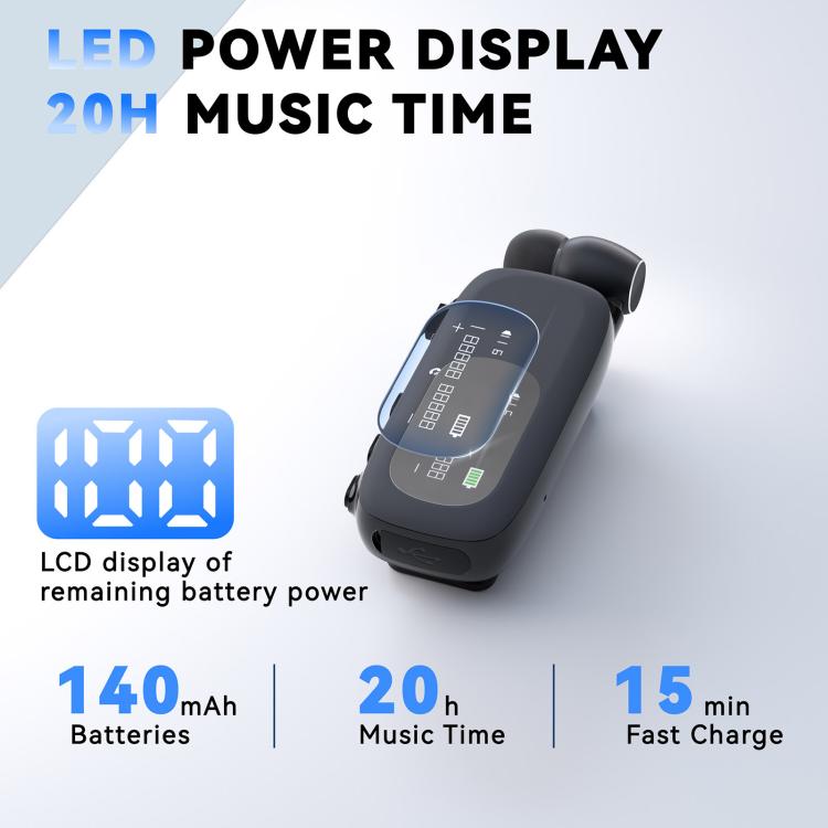 K75 Long Battery Life Business Collar Clip Type Single Ear Bluetooth Earphones