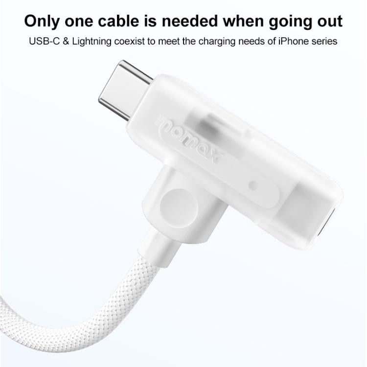 MOMAX DL56 1-Link Flow 60W Type-C to Type-C and 8 Pin Fast Charging Cable, Length:1.5m
