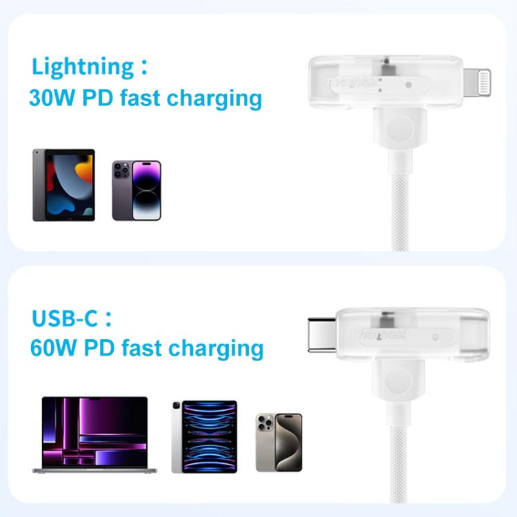 MOMAX DL56 1-Link Flow 60W Type-C to Type-C and 8 Pin Fast Charging Cable, Length:1.5m