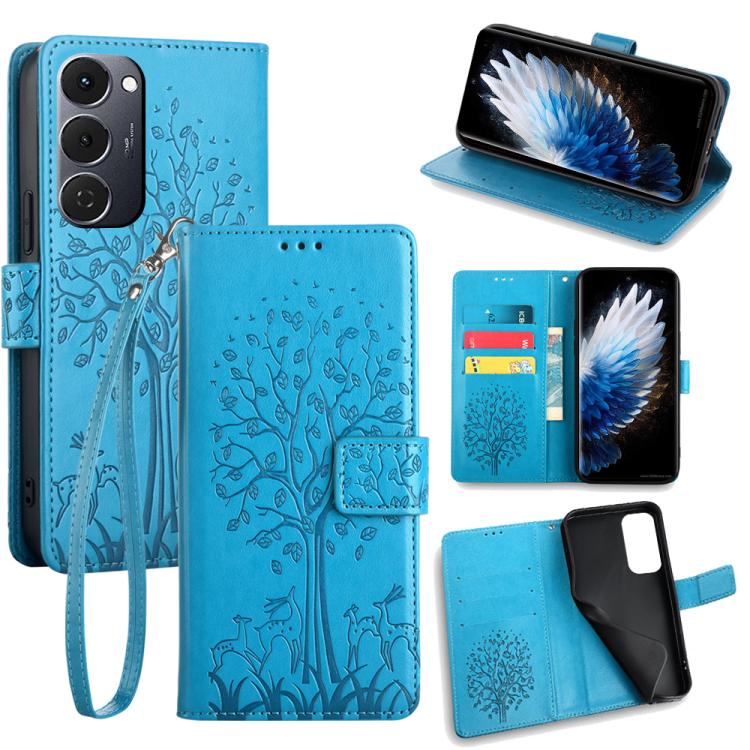 Tree & Deer Embossed Leather Phone Case, For Tecno Pova Curve 2 5G, For Tecno Camon 50 Pro 4G, For Tecno Camon 50 4G, For Tecno Pova Slim 5G, For Tecno Pova 7 Pro 5G, For Tecno Pova 7 5G, For Tecno Spark 40 Pro+ 4G, For Tecno Spark 40 Pro 4G           ...