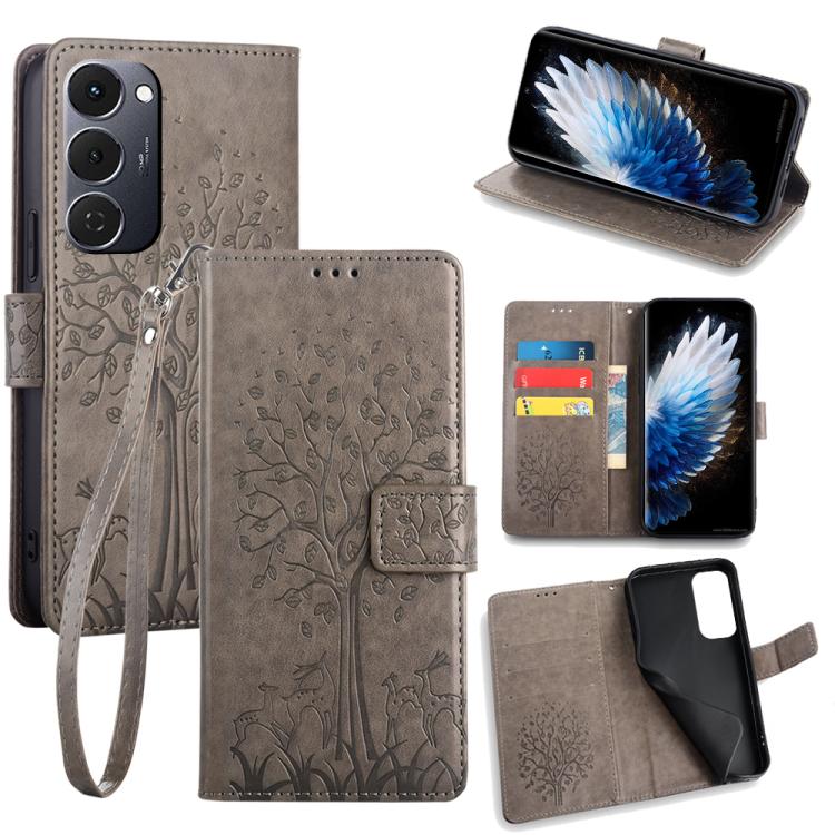 Tree & Deer Embossed Leather Phone Case, For Tecno Pova Curve 2 5G, For Tecno Camon 50 Pro 4G, For Tecno Camon 50 4G, For Tecno Pova Slim 5G, For Tecno Pova 7 Pro 5G, For Tecno Pova 7 5G, For Tecno Spark 40 Pro+ 4G, For Tecno Spark 40 Pro 4G           ...