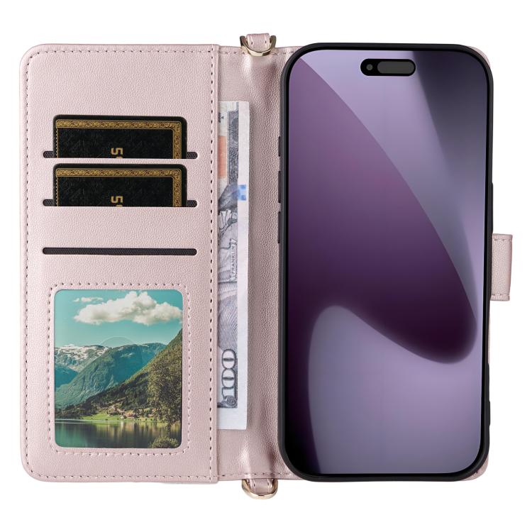 Multifunctional 6-Card Slots Leather Phone Case with Wrist Strap, For iPhone 18 Pro / 17 Pro, For iPhone 18 Pro Max / 17 Pro Max, For iPhone 17e / 16e, For iPhone Air, For iPhone 16 Pro Max, For iPhone 16 Pro