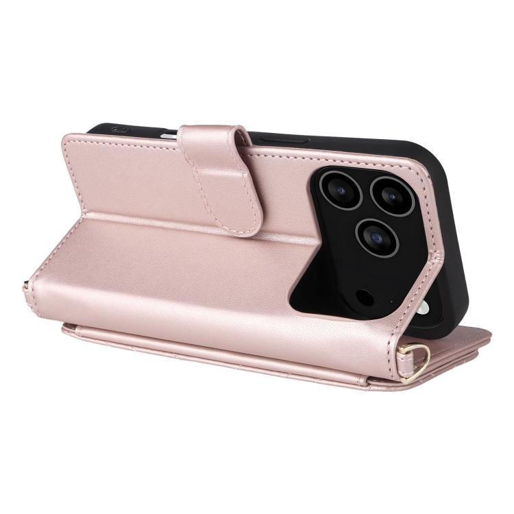 Multifunctional 6-Card Slots Leather Phone Case with Wrist Strap, For iPhone 18 Pro / 17 Pro, For iPhone 18 Pro Max / 17 Pro Max, For iPhone 17e / 16e, For iPhone Air, For iPhone 16 Pro Max, For iPhone 16 Pro