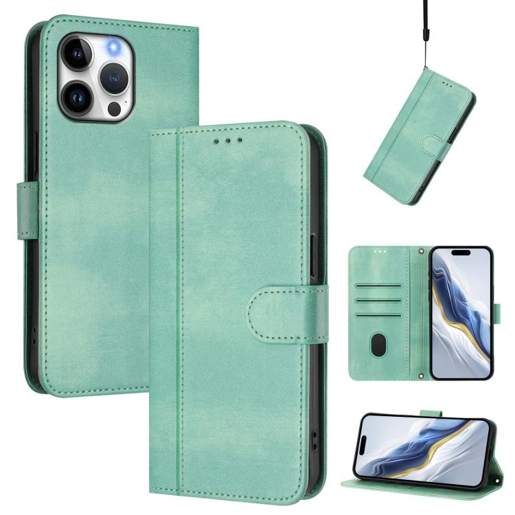 Line Splicing Buckle Retro Leather Phone Case, For iPhone 18 Pro / 17 Pro, For iPhone 18 Pro Max / 17 Pro Max, For iPhone 17e / 16e, For iPhone 17, For iPhone Air, For iPhone 16 Pro Max, For iPhone 16 Pro, For iPhone 16 Plus, For iPhone 16             ...