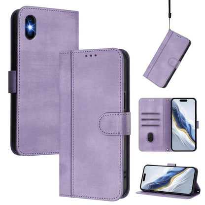Line Splicing Buckle Retro Leather Phone Case