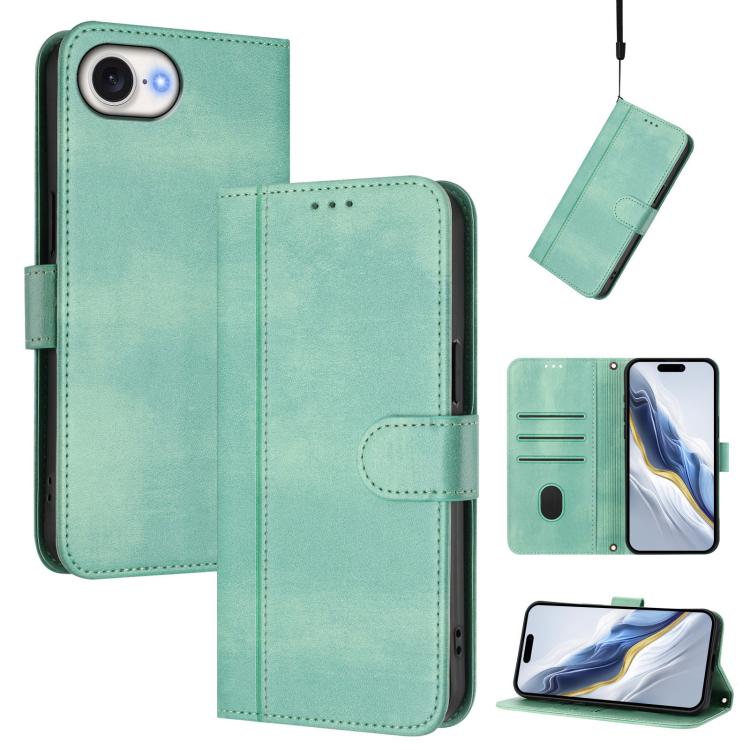 Line Splicing Buckle Retro Leather Phone Case, For iPhone 18 Pro / 17 Pro, For iPhone 18 Pro Max / 17 Pro Max, For iPhone 17e / 16e, For iPhone 17, For iPhone Air, For iPhone 16 Pro Max, For iPhone 16 Pro, For iPhone 16 Plus, For iPhone 16             ...